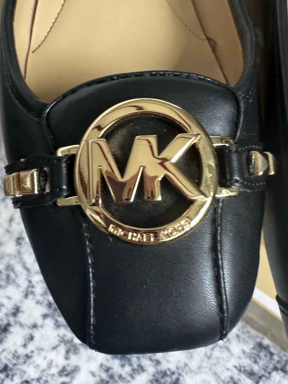 MICHAEL Michael Kors Black Leather Logo Ballet Flats